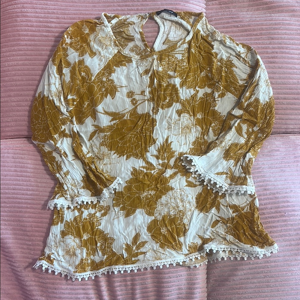 Floral Mustard and White Women's Top
